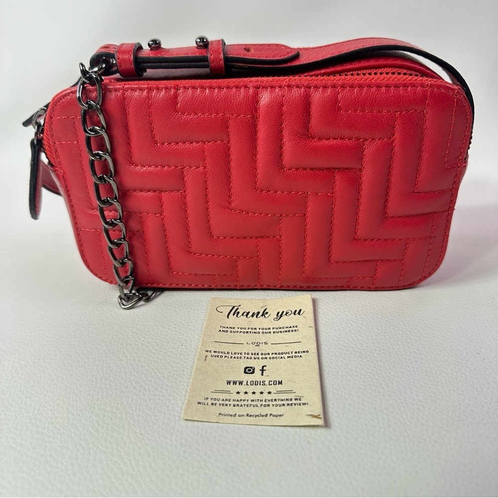 NEW Women’s LODIS 1965 Red Signature Quilt Double Top Zip Crossbody Bag - Picture 4 of 14